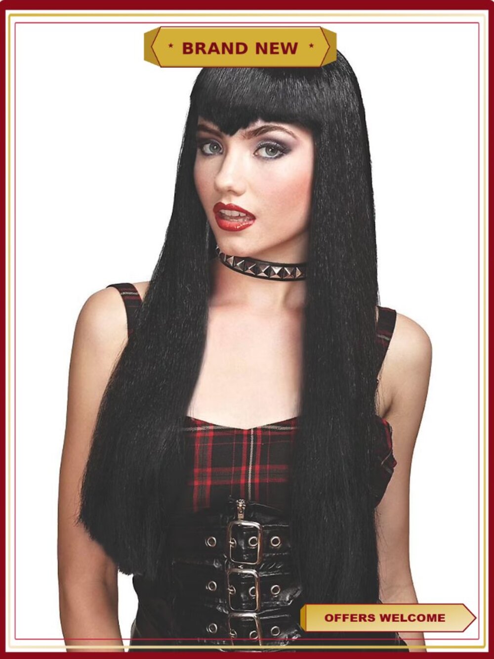 Long Black Vampire Wig Widows Peak Halloween Costume Adult
